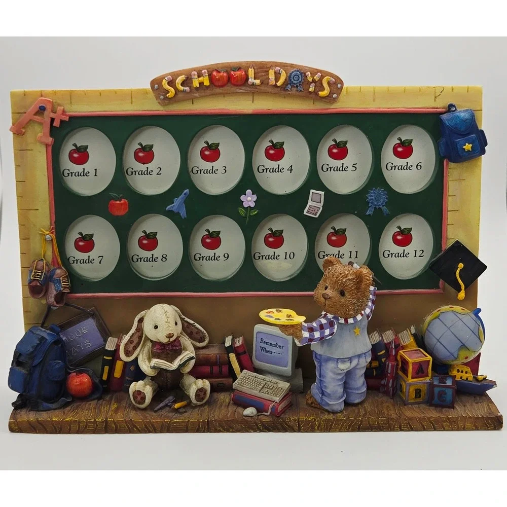 Vintage 1990s School Days Grade 1-12 Multi Photo Frame Resin Classroom Bear